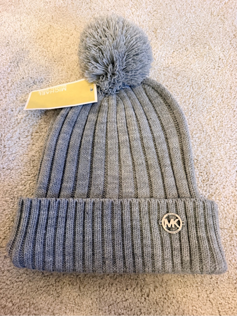 Michael Kors Kids Gray Ribbed Pom-Pom Beanie